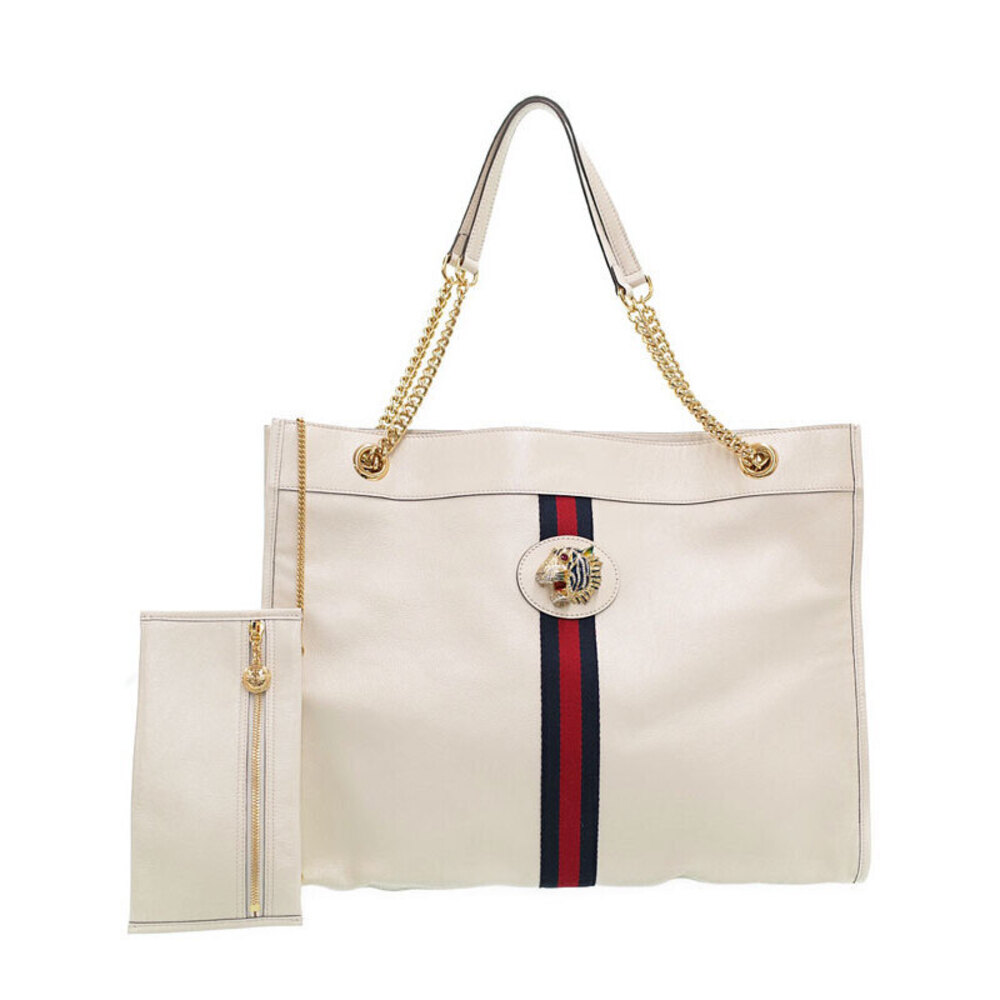 GUCCI Raja Tote Chain Shoulder Bag Leather White